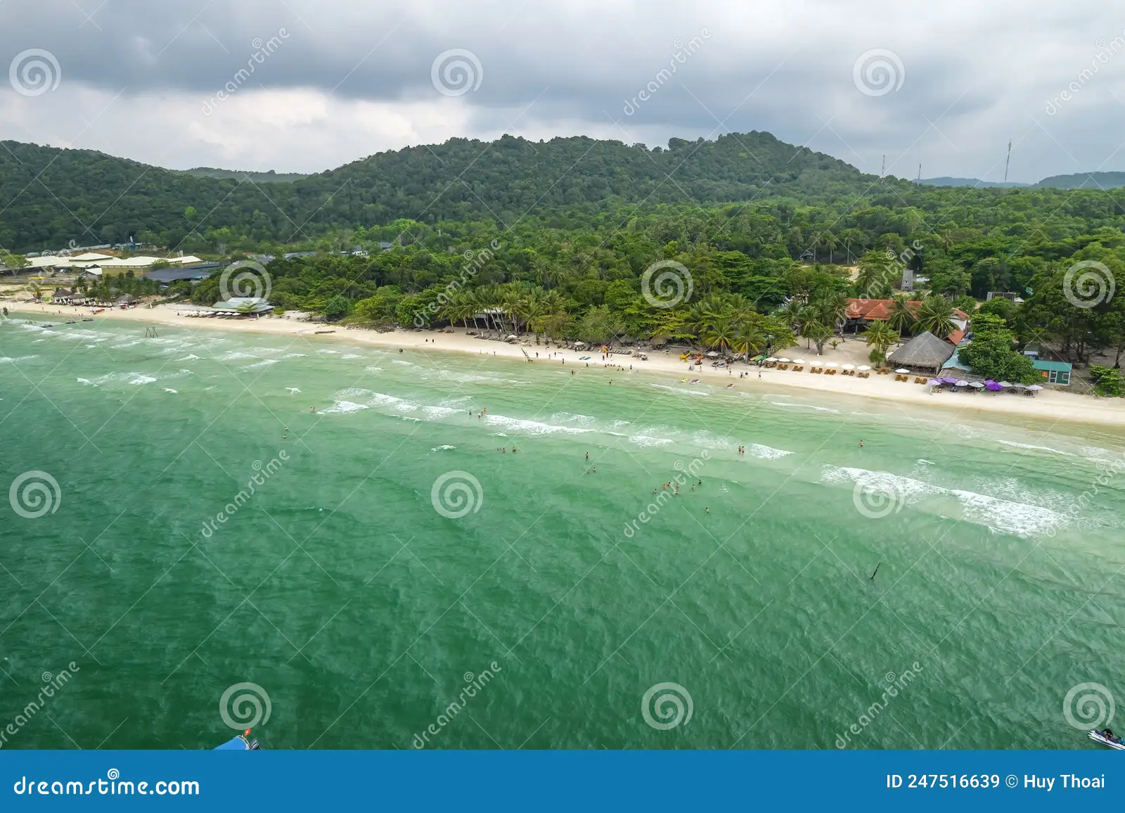 Aerial view of Phú Quốc island with turquoise waters and white sand beaches