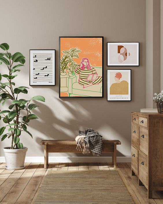 Hand-drawn wall art and artisan craftsmanship in modern interior design